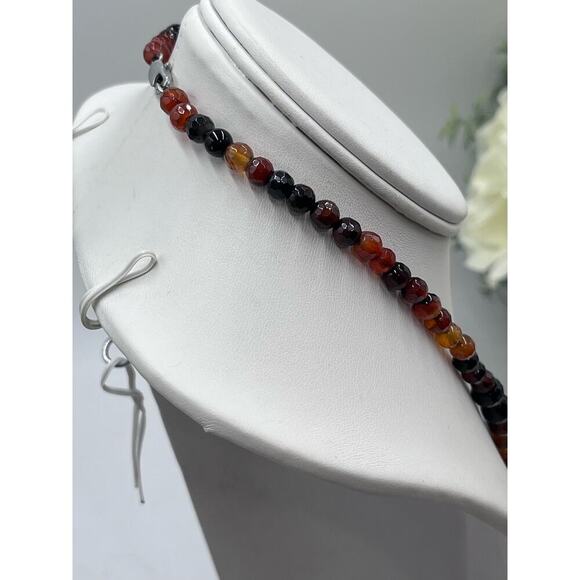 Faceted Carnelian Jasper Agate Quartz Graduated Necklace Healing Protection - Picture 6 of 13